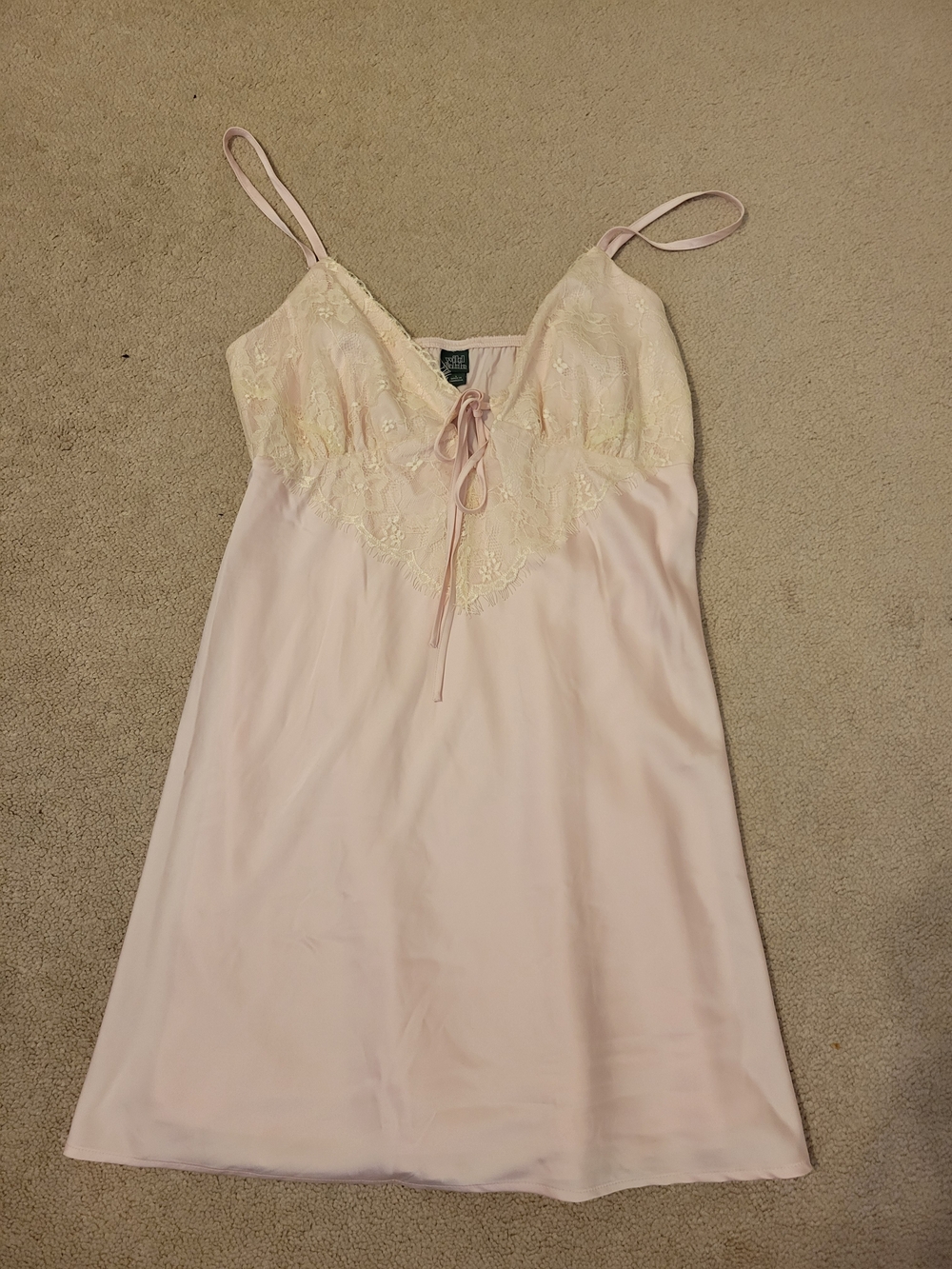 wild fable Light Pink Lace-Trim Satin Slip On Dress
